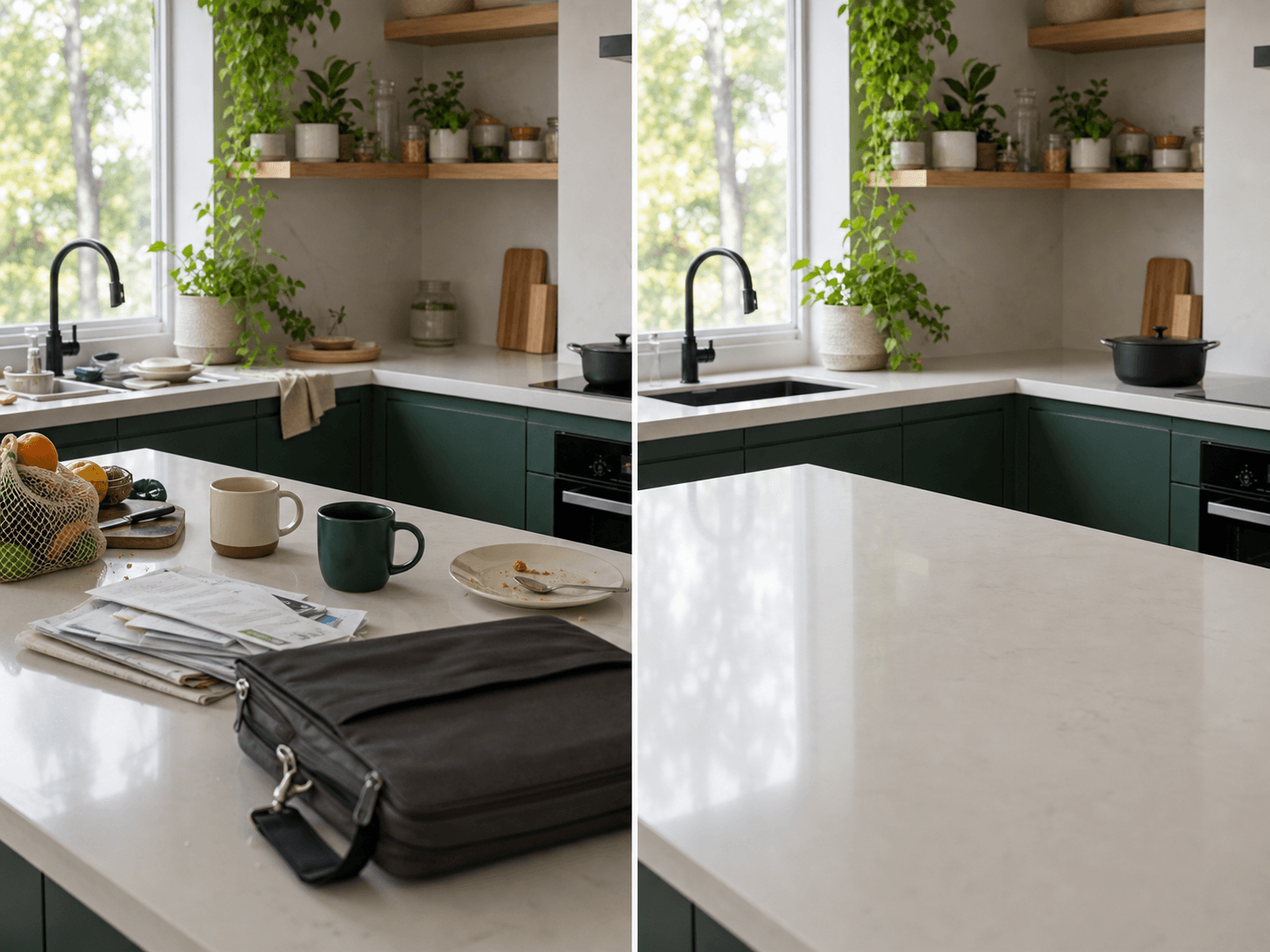 A calm, freshly cleaned Columbus kitchen ready for the weekend