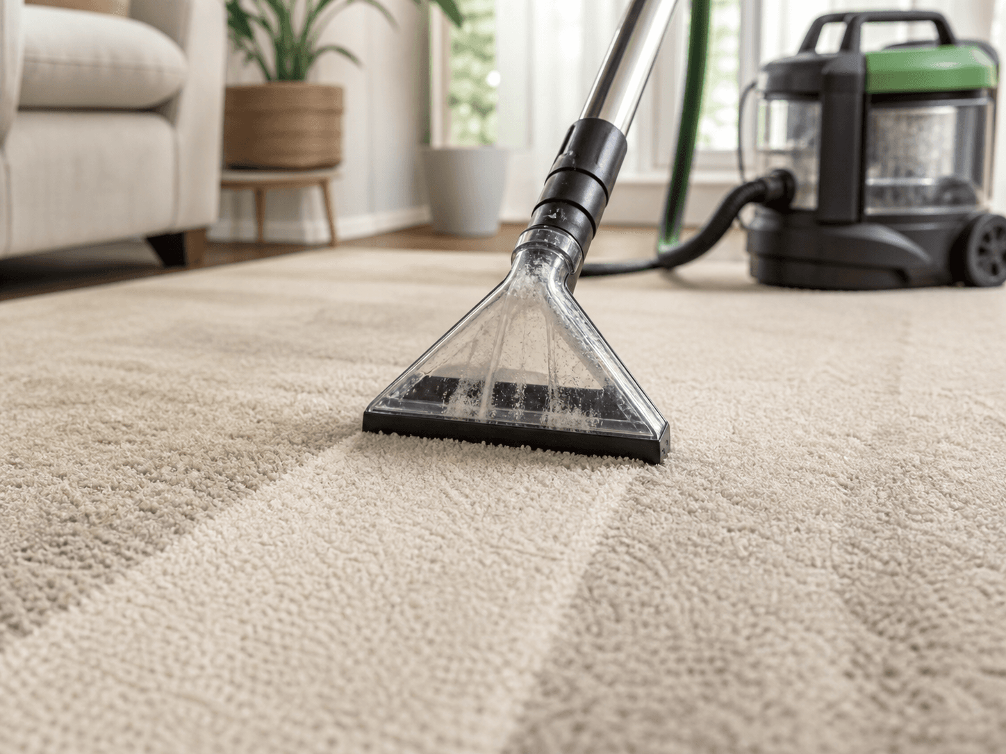 Professional carpet extraction equipment used during targeted stain treatment